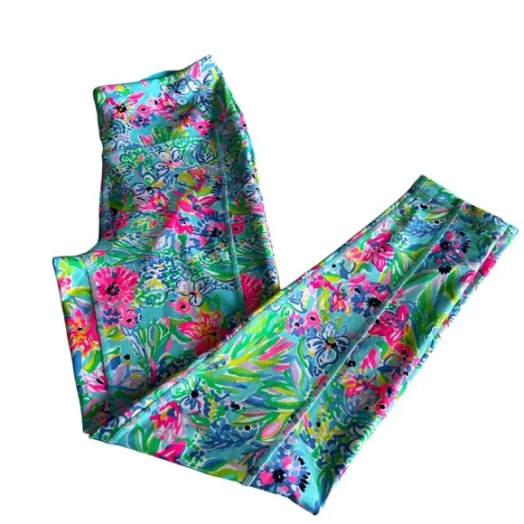 Lilly Pulitzer Leggings Tropical Floral in Aqua and Pink Sz/M - Picture 5 of 7